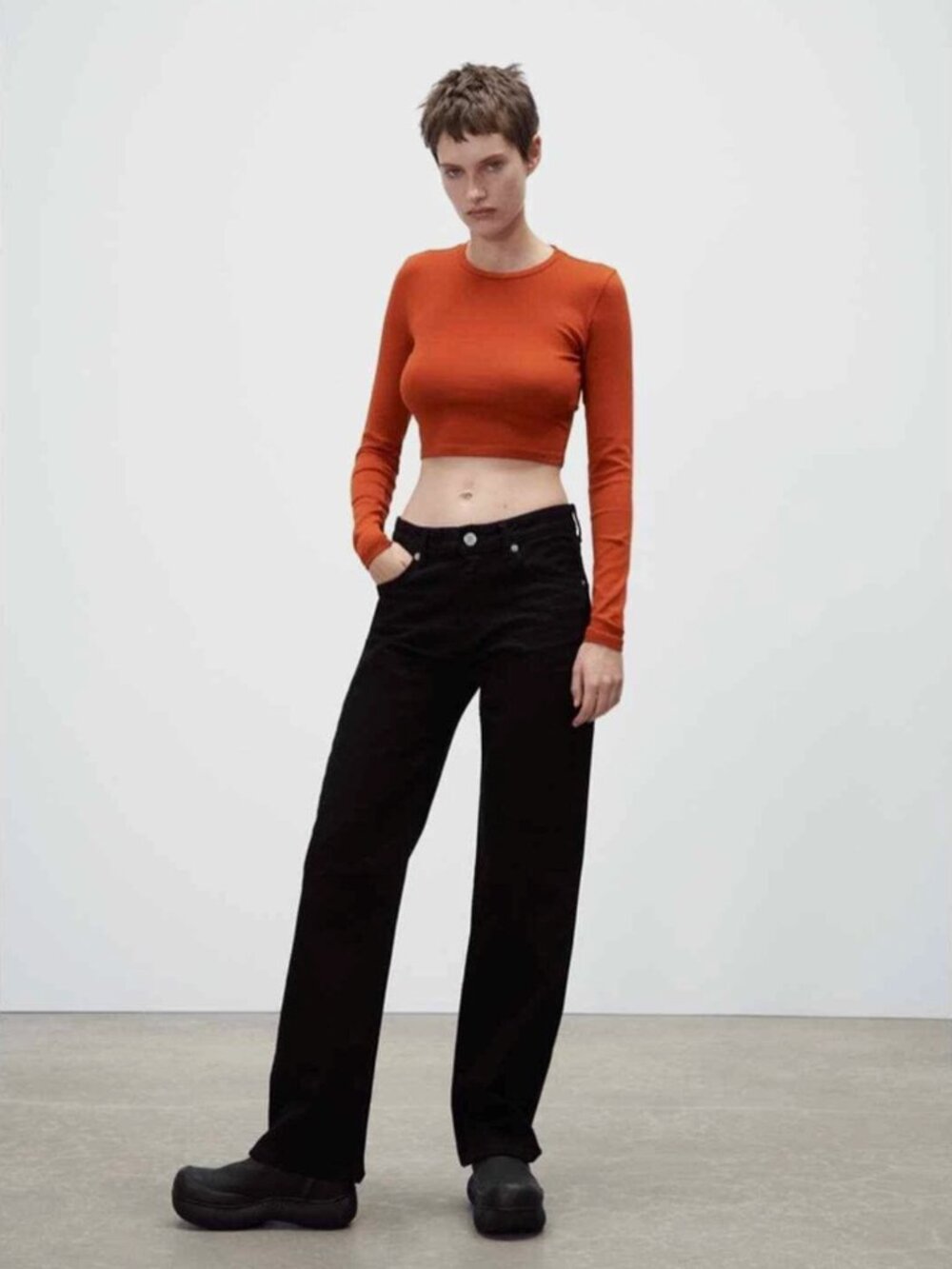 Zara Cropped Long Sleeve Tee S